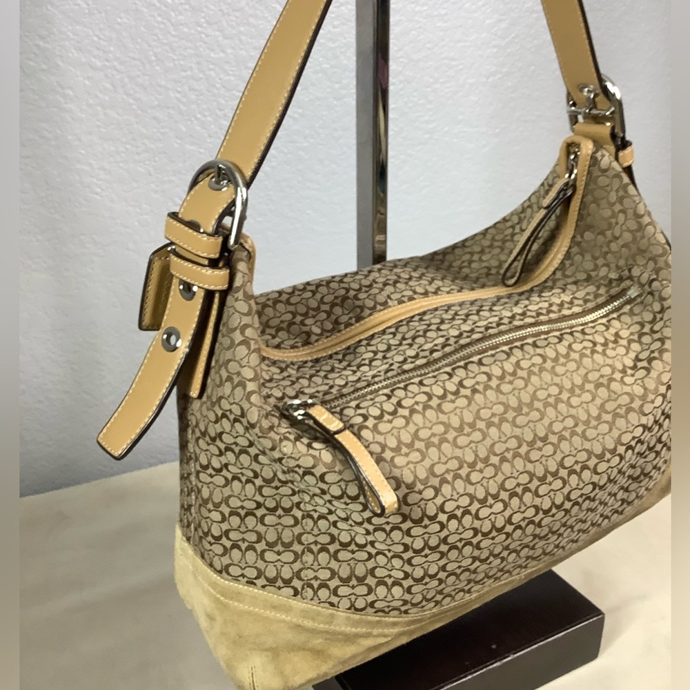 Vintage Signature Coach Shoulder Bag, Large Crossbody, Leather Suede Trim,